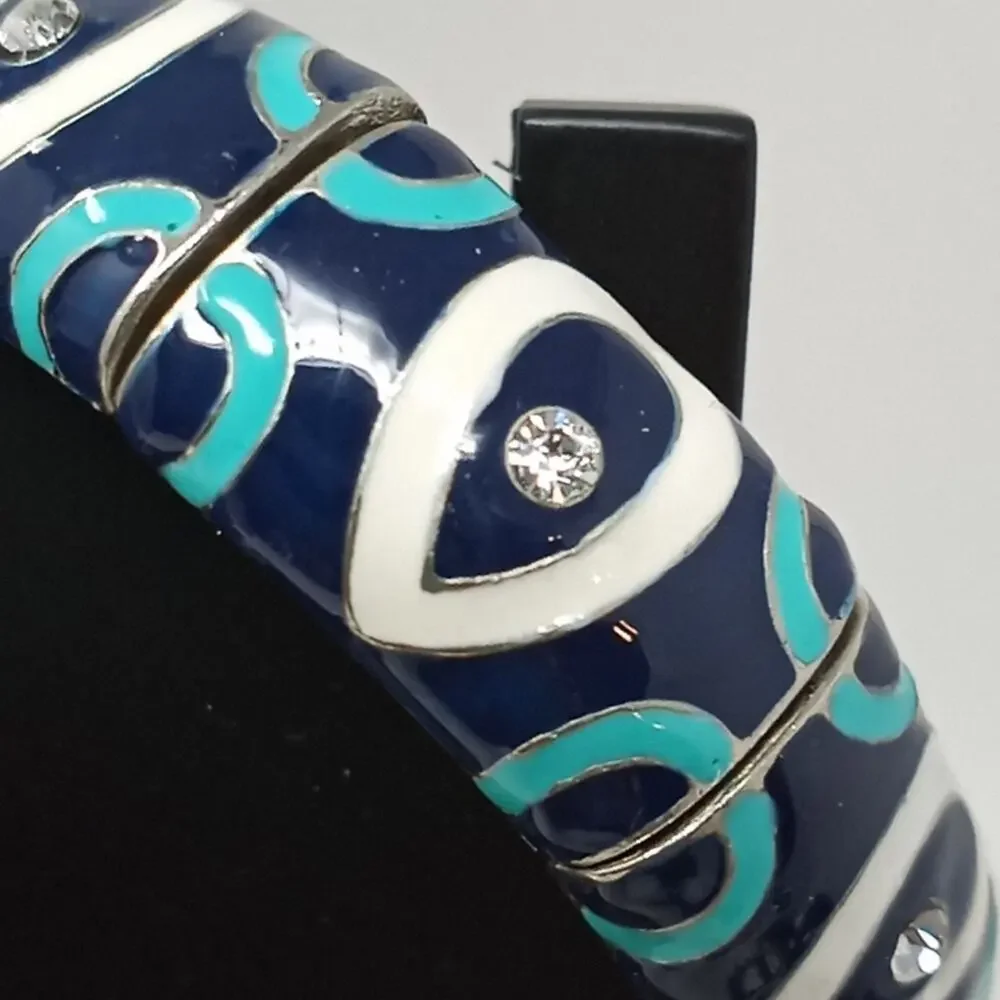 Vivi NWT Women's Navy Turquoise & White Stretchy Bangle Bracelet